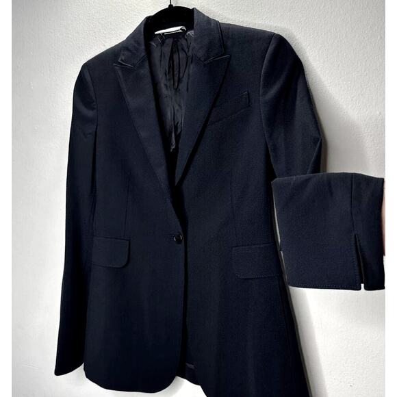 Akris Punto Black Single Button Front Flap Pockets Shoulder Pad Blazer Jacket 2 - Picture 1 of 12